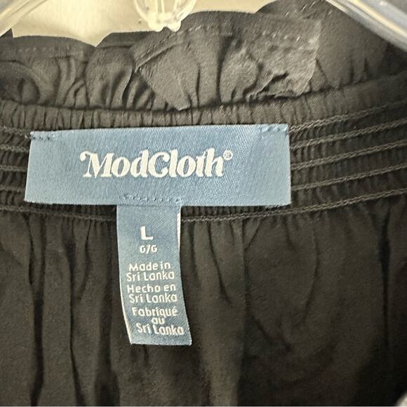 New ModCloth Boho Romance Tie Neck Blouse Top Whimsigoth Black Long Sleeves L - Picture 7 of 11